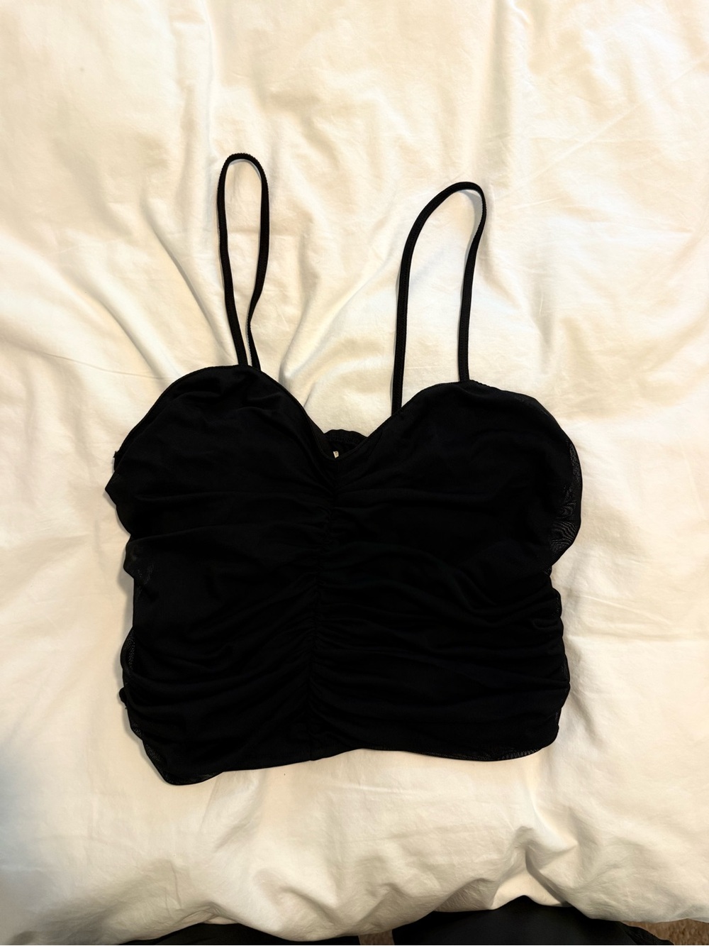 Black Ruched Spaghetti Strap Crop Top